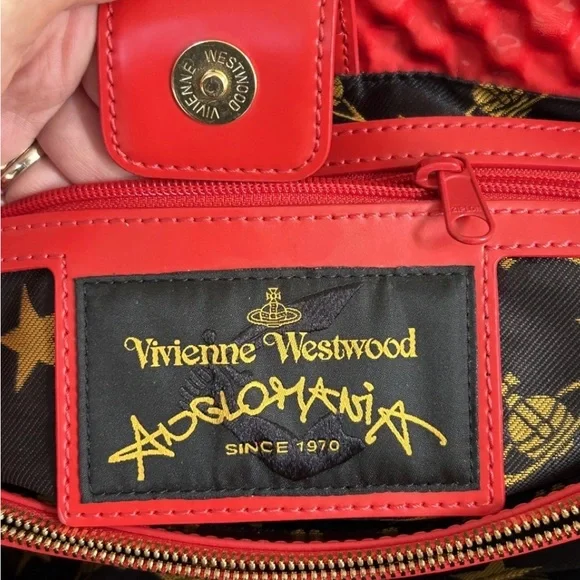 Rare Vivienne Westwood Red Quilted Patent Leather Tote with Bamboo Handles! - Picture 15 of 17